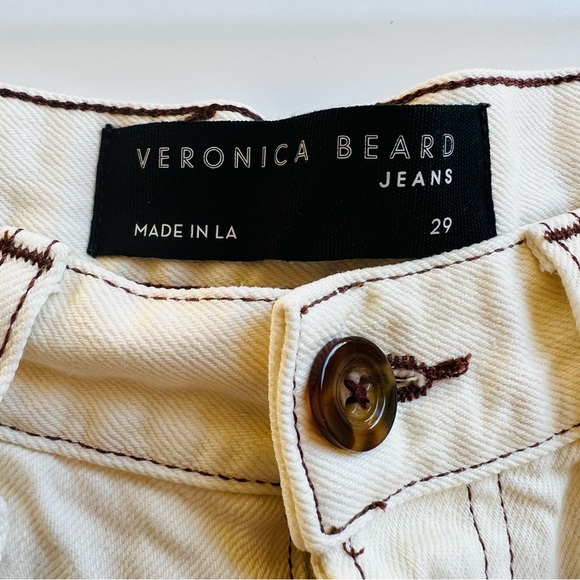 VERONICA BEARD Blake Straight Leg Jean in Ecru Contrast Stitching Size 29 - Picture 7 of 11